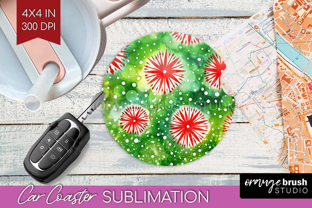 Tie Dye Christmas Car Coaster, Glitter Coaster Sublimatoin Sublimation OrangeBrushStudio 