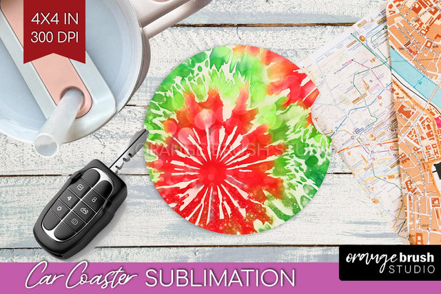 Tie Dye Christmas Car Coaster, Glitter Coaster Sublimatoin Sublimation OrangeBrushStudio 