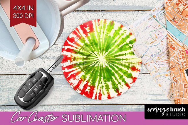 Tie Dye Christmas Car Coaster, Glitter Coaster Sublimatoin Sublimation OrangeBrushStudio 