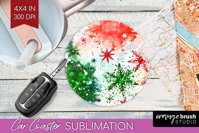 Tie Dye Christmas Car Coaster, Glitter Coaster Sublimatoin Sublimation OrangeBrushStudio 