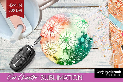 Tie Dye Christmas Car Coaster, Glitter Coaster Sublimatoin Sublimation OrangeBrushStudio 