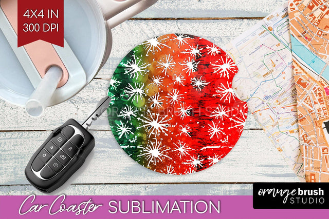 Tie Dye Christmas Car Coaster, Glitter Coaster Sublimatoin Sublimation OrangeBrushStudio 
