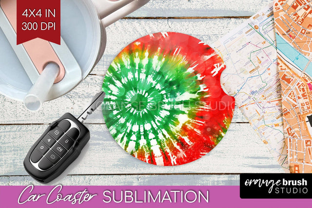 Tie Dye Christmas Car Coaster, Glitter Coaster Sublimatoin Sublimation OrangeBrushStudio 