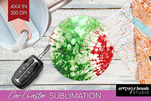 Tie Dye Christmas Car Coaster, Glitter Coaster Sublimatoin Sublimation OrangeBrushStudio 