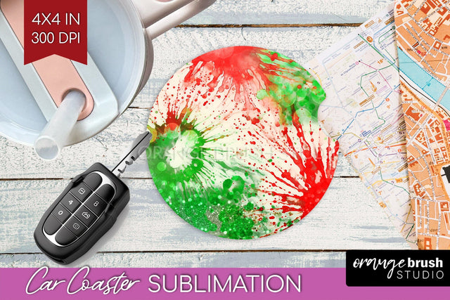 Tie Dye Christmas Car Coaster, Glitter Coaster Sublimatoin Sublimation OrangeBrushStudio 
