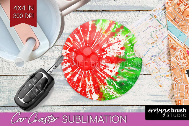 Tie Dye Christmas Car Coaster, Glitter Coaster Sublimatoin Sublimation OrangeBrushStudio 