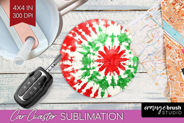 Tie Dye Christmas Car Coaster, Glitter Coaster Sublimatoin Sublimation OrangeBrushStudio 