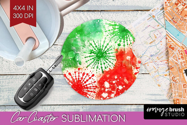 Tie Dye Christmas Car Coaster, Glitter Coaster Sublimatoin Sublimation OrangeBrushStudio 