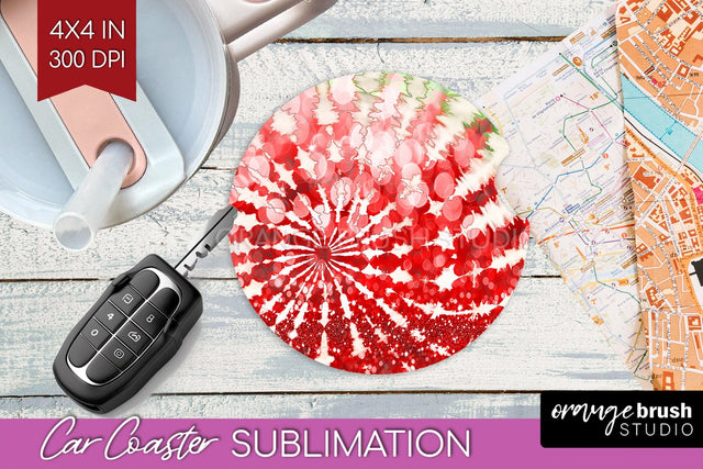 Tie Dye Christmas Car Coaster, Glitter Coaster Sublimatoin Sublimation OrangeBrushStudio 
