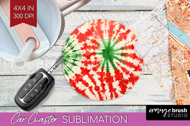 Tie Dye Christmas Car Coaster, Glitter Coaster Sublimatoin Sublimation OrangeBrushStudio 