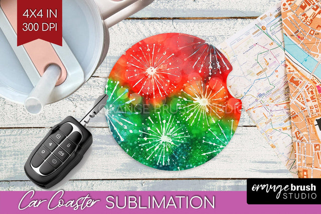 Tie Dye Christmas Car Coaster, Glitter Coaster Sublimatoin Sublimation OrangeBrushStudio 