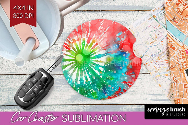 Tie Dye Christmas Car Coaster, Glitter Coaster Sublimatoin Sublimation OrangeBrushStudio 