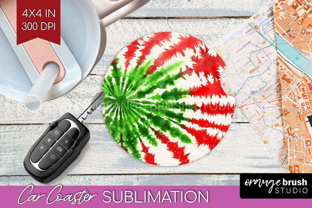 Tie Dye Christmas Car Coaster, Glitter Coaster Sublimatoin Sublimation OrangeBrushStudio 