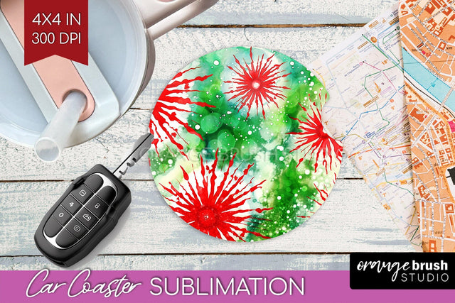 Tie Dye Christmas Car Coaster, Glitter Coaster Sublimatoin Sublimation OrangeBrushStudio 