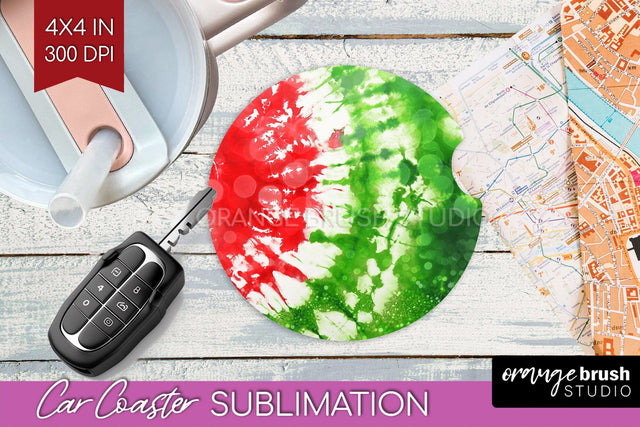 Tie Dye Christmas Car Coaster, Glitter Coaster Sublimatoin Sublimation OrangeBrushStudio 