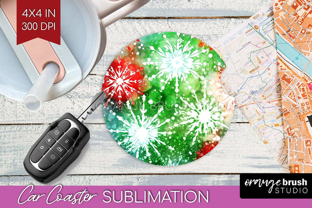 Tie Dye Christmas Car Coaster, Glitter Coaster Sublimatoin Sublimation OrangeBrushStudio 
