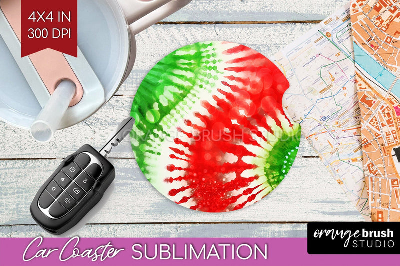 Tie Dye Christmas Car Coaster, Glitter Coaster Sublimatoin Sublimation OrangeBrushStudio 