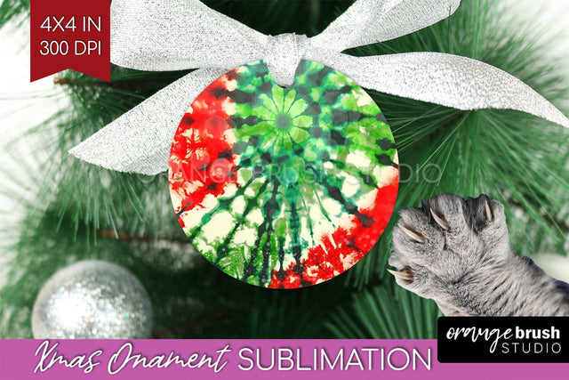 Tie Dye Christmas Ornament Sublimation - Glitter Ornament Sublimation OrangeBrushStudio 
