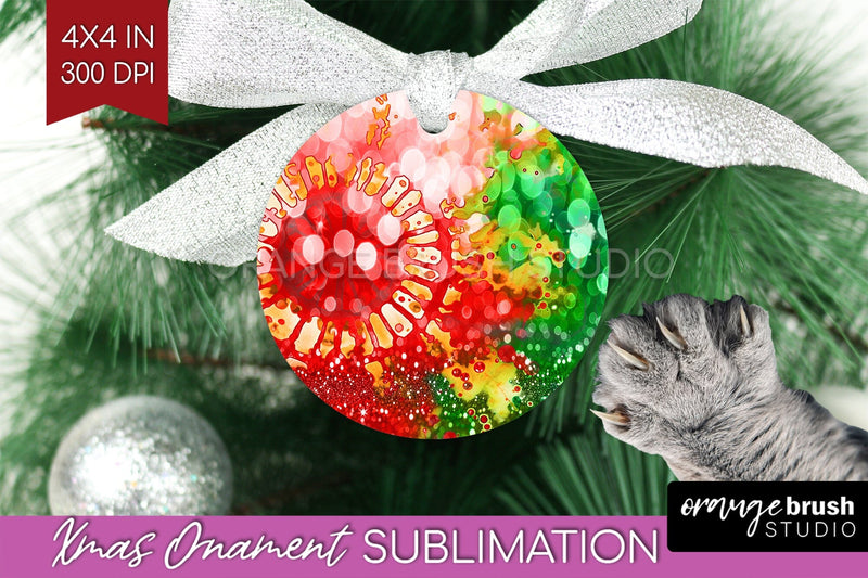 Tie Dye Christmas Ornament Sublimation - Glitter Ornament Sublimation OrangeBrushStudio 