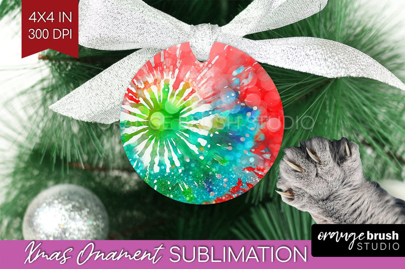 Tie Dye Christmas Ornament Sublimation - Glitter Ornament Sublimation OrangeBrushStudio 