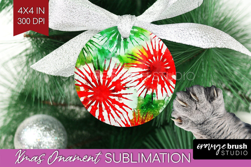 Tie Dye Christmas Ornament Sublimation - Glitter Ornament Sublimation OrangeBrushStudio 
