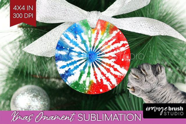 Tie Dye Christmas Ornament Sublimation - Glitter Ornament Sublimation OrangeBrushStudio 