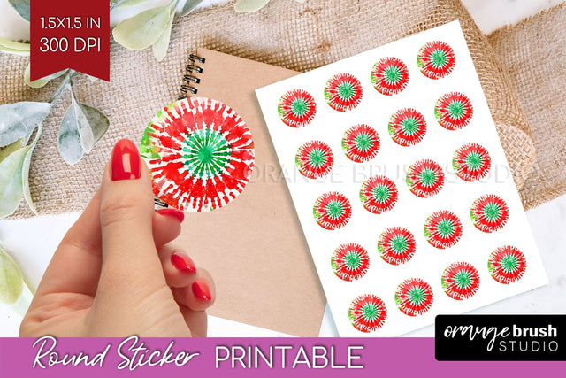 Tie Dye Christmas Round Sticker - Glitter Printable Stickers Sublimation OrangeBrushStudio 