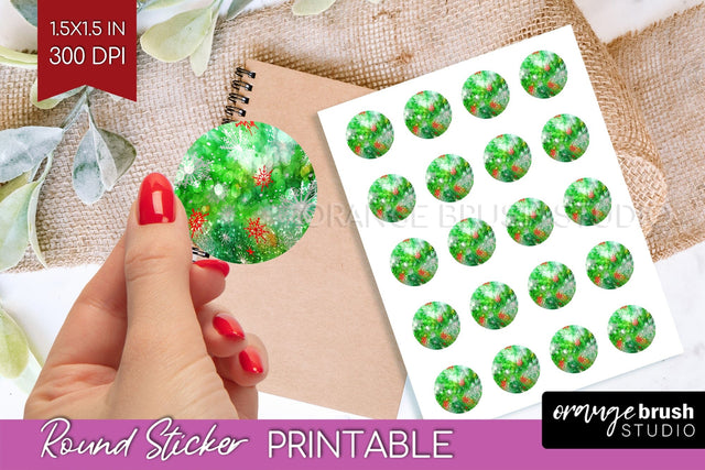 Tie Dye Christmas Round Sticker - Glitter Printable Stickers Sublimation OrangeBrushStudio 