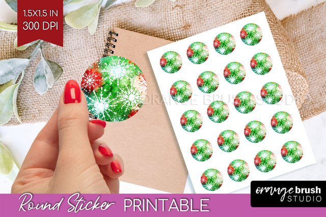 Tie Dye Christmas Round Sticker - Glitter Printable Stickers Sublimation OrangeBrushStudio 