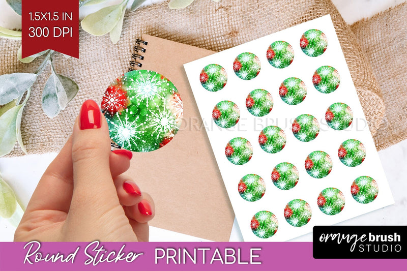 Tie Dye Christmas Round Sticker - Glitter Printable Stickers Sublimation OrangeBrushStudio 