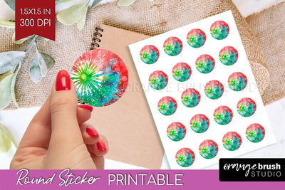 Tie Dye Christmas Round Sticker - Glitter Printable Stickers Sublimation OrangeBrushStudio 
