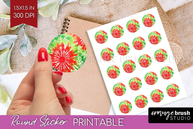 Tie Dye Christmas Round Sticker - Glitter Printable Stickers Sublimation OrangeBrushStudio 