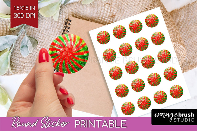 Tie Dye Christmas Round Sticker - Glitter Printable Stickers Sublimation OrangeBrushStudio 