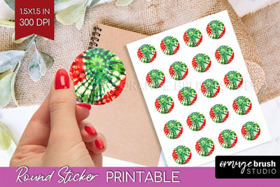 Tie Dye Christmas Round Sticker - Glitter Printable Stickers Sublimation OrangeBrushStudio 