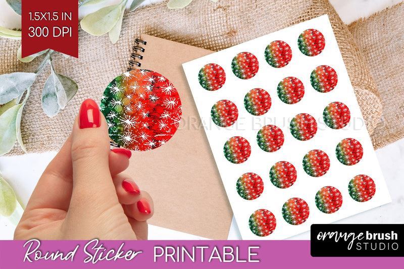 Tie Dye Christmas Round Sticker - Glitter Printable Stickers Sublimation OrangeBrushStudio 