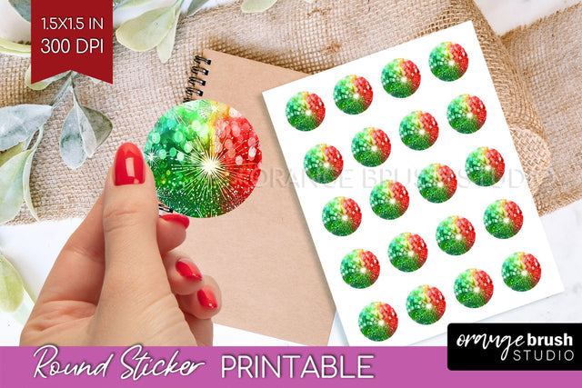 Tie Dye Christmas Round Sticker - Glitter Printable Stickers Sublimation OrangeBrushStudio 