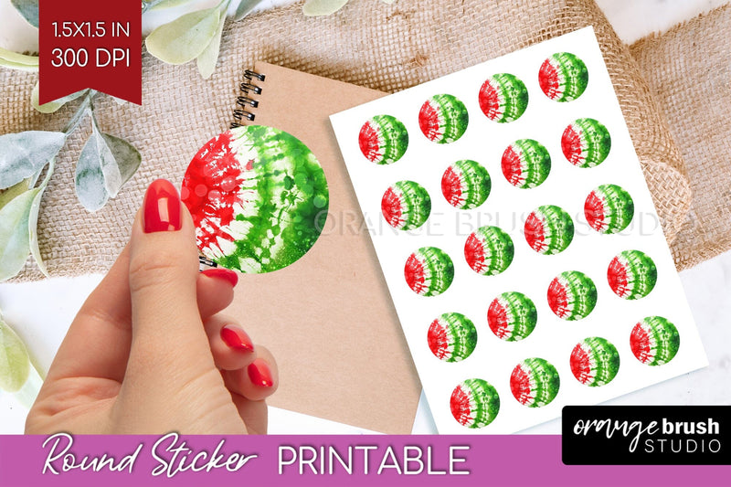 Tie Dye Christmas Round Sticker - Glitter Printable Stickers Sublimation OrangeBrushStudio 
