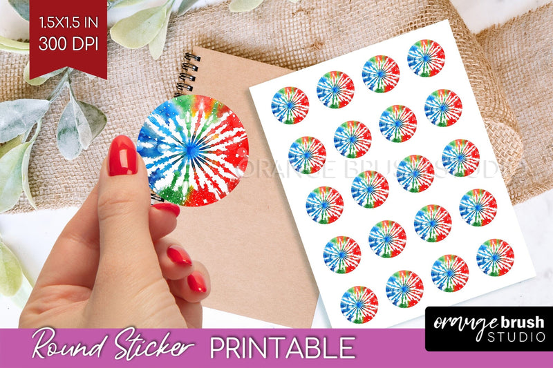 Tie Dye Christmas Round Sticker - Glitter Printable Stickers Sublimation OrangeBrushStudio 
