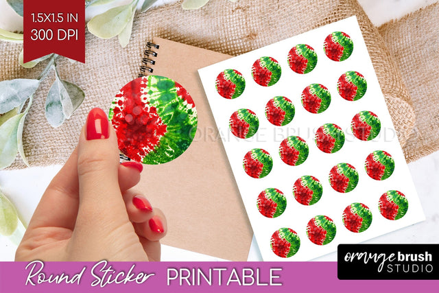Tie Dye Christmas Round Sticker - Glitter Printable Stickers Sublimation OrangeBrushStudio 