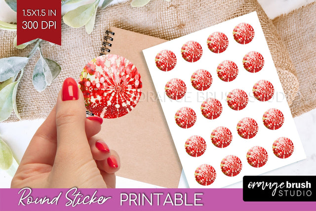 Tie Dye Christmas Round Sticker - Glitter Printable Stickers Sublimation OrangeBrushStudio 