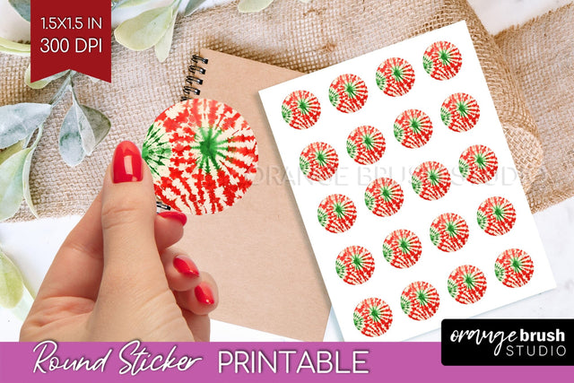 Tie Dye Christmas Round Sticker - Glitter Printable Stickers Sublimation OrangeBrushStudio 