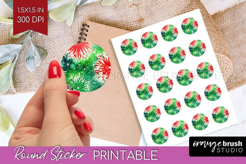 Tie Dye Christmas Round Sticker - Glitter Printable Stickers Sublimation OrangeBrushStudio 