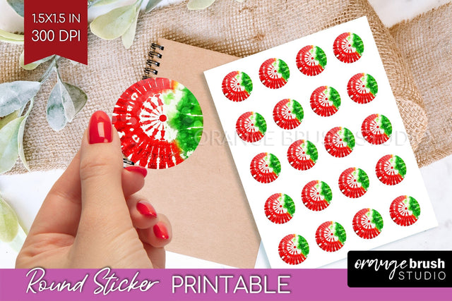 Tie Dye Christmas Round Sticker - Glitter Printable Stickers Sublimation OrangeBrushStudio 