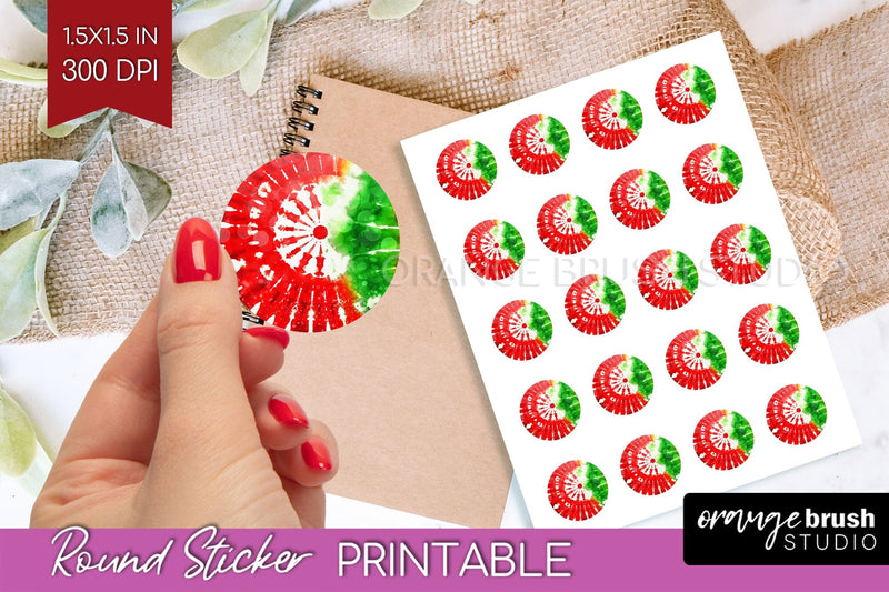 Tie Dye Christmas Round Sticker - Glitter Printable Stickers Sublimation OrangeBrushStudio 