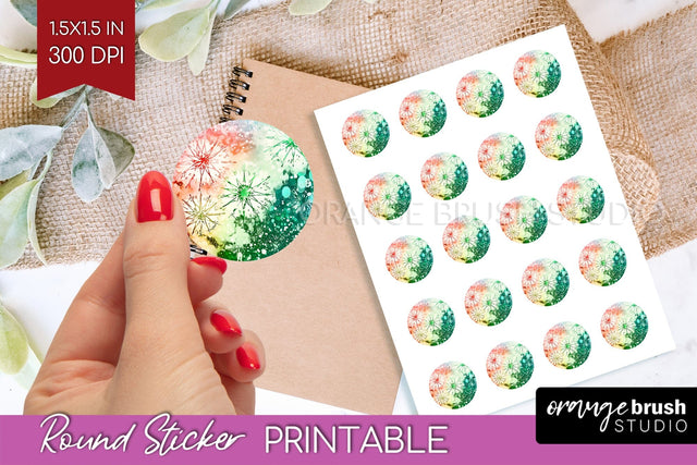 Tie Dye Christmas Round Sticker - Glitter Printable Stickers Sublimation OrangeBrushStudio 