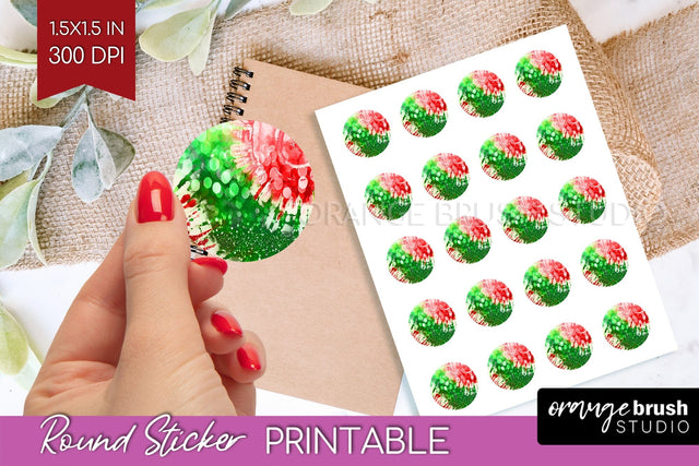 Tie Dye Christmas Round Sticker - Glitter Printable Stickers Sublimation OrangeBrushStudio 