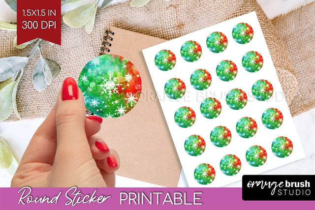 Tie Dye Christmas Round Sticker - Glitter Printable Stickers Sublimation OrangeBrushStudio 