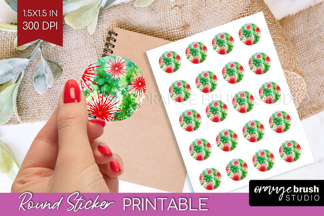 Tie Dye Christmas Round Sticker - Glitter Printable Stickers Sublimation OrangeBrushStudio 
