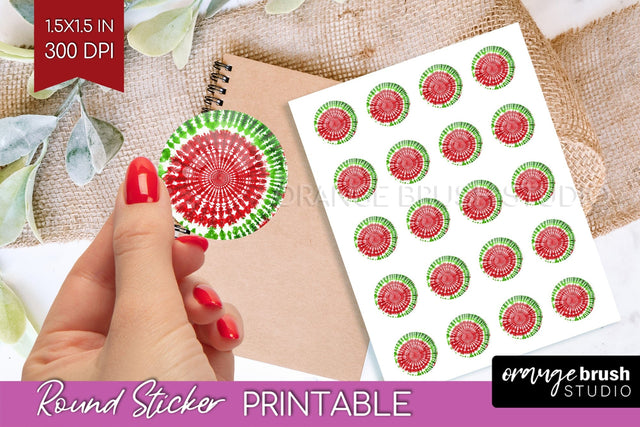 Tie Dye Christmas Round Sticker - Glitter Printable Stickers Sublimation OrangeBrushStudio 
