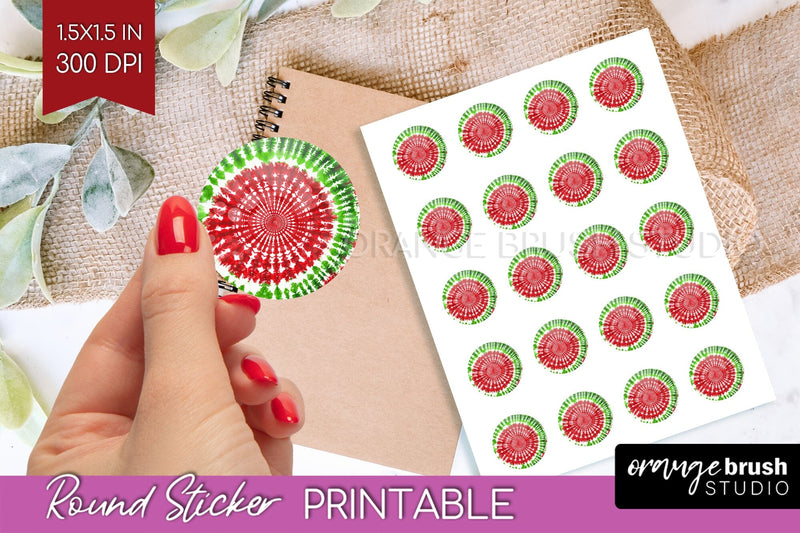 Tie Dye Christmas Round Sticker - Glitter Printable Stickers Sublimation OrangeBrushStudio 